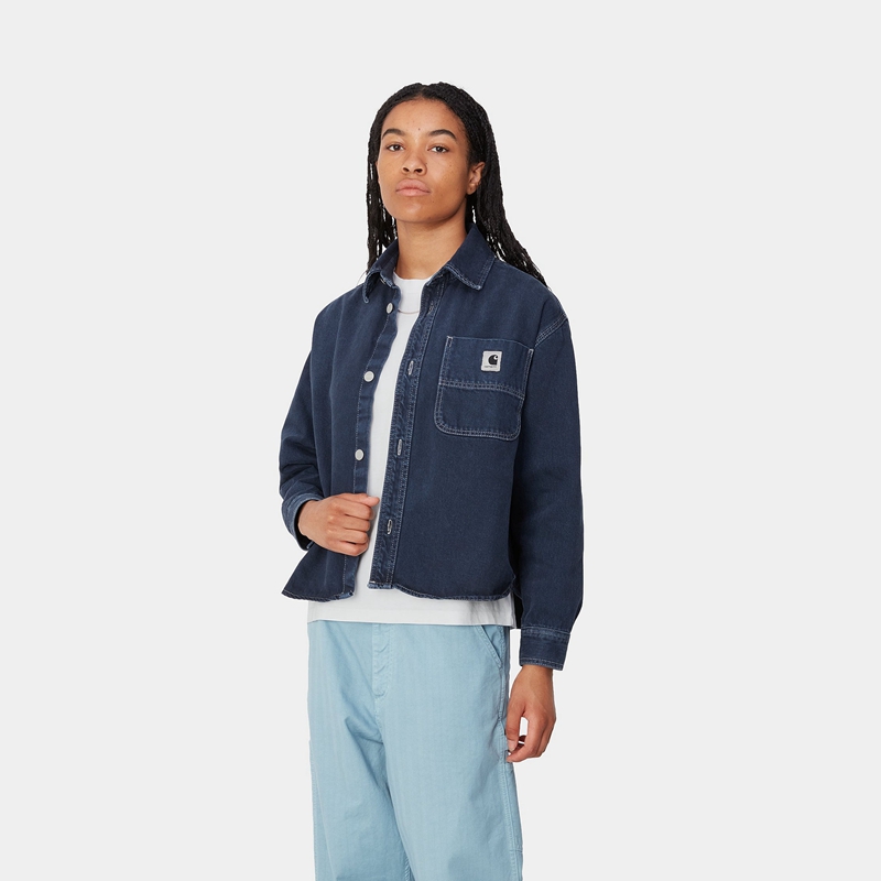 Navy Women Carhartt Georgia Shirt Jackets | JRX-063574