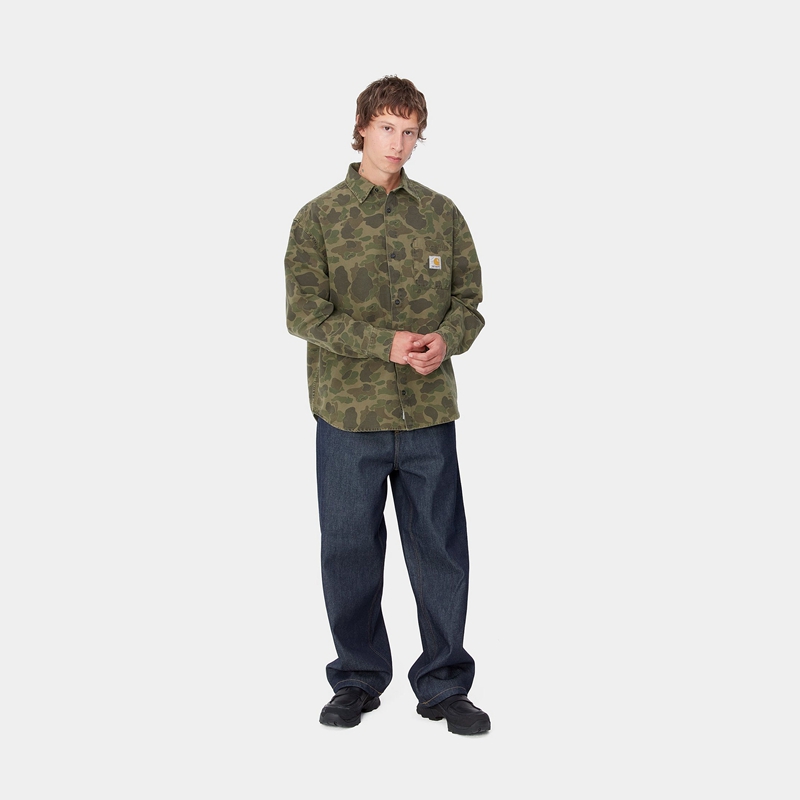 Olive Men Carhartt Duck Shirts | GWD-207561