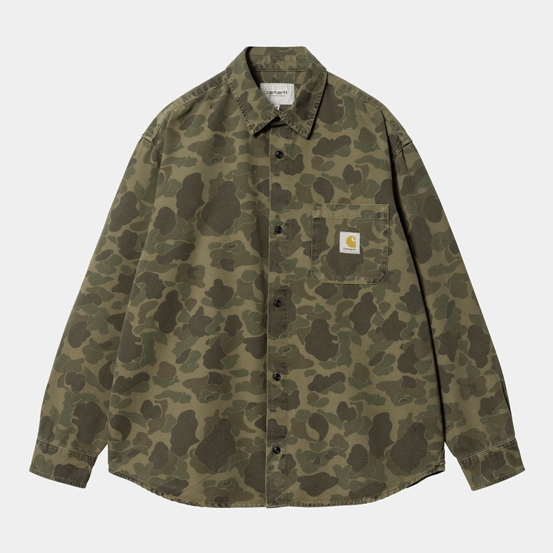 Olive Men Carhartt Duck Shirts | GWD-207561