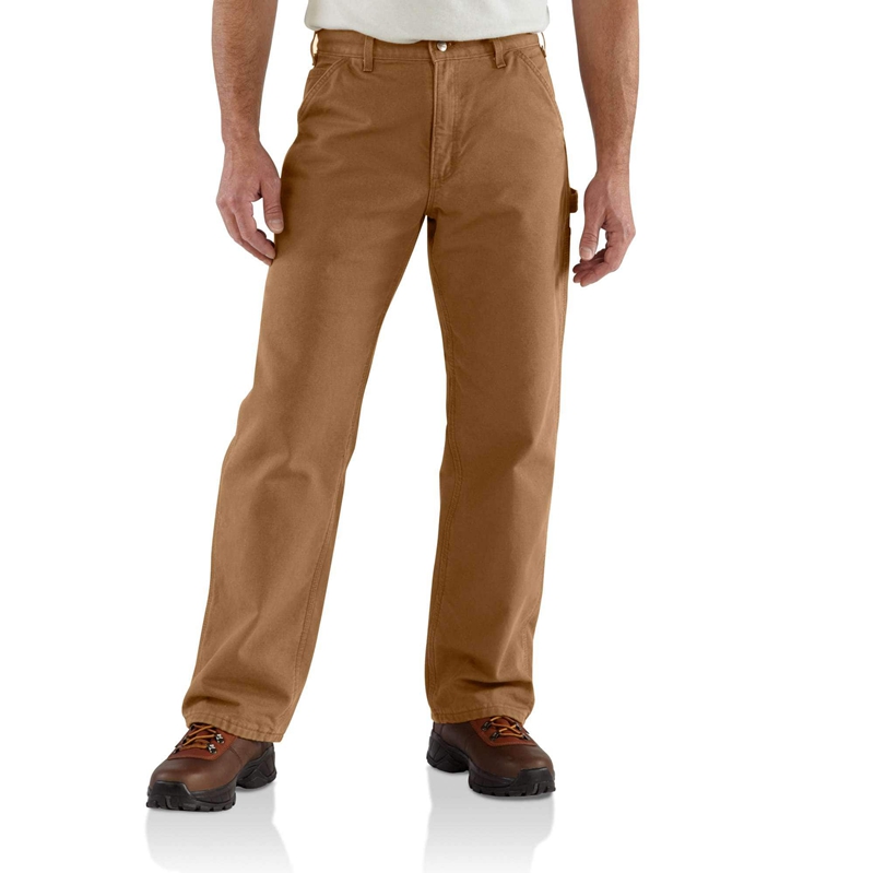 Olive Men Carhartt Loose Fit Washed Duck Flannel-Lined Utility Work Pants | DWX-109648