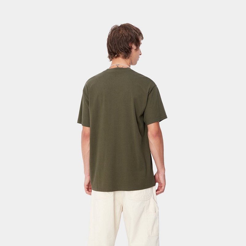 Olive Men Carhartt Script Embroidery T-Shirt | ZPN-375016