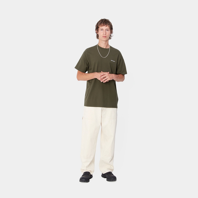 Olive Men Carhartt Script Embroidery T-Shirt | ZPN-375016