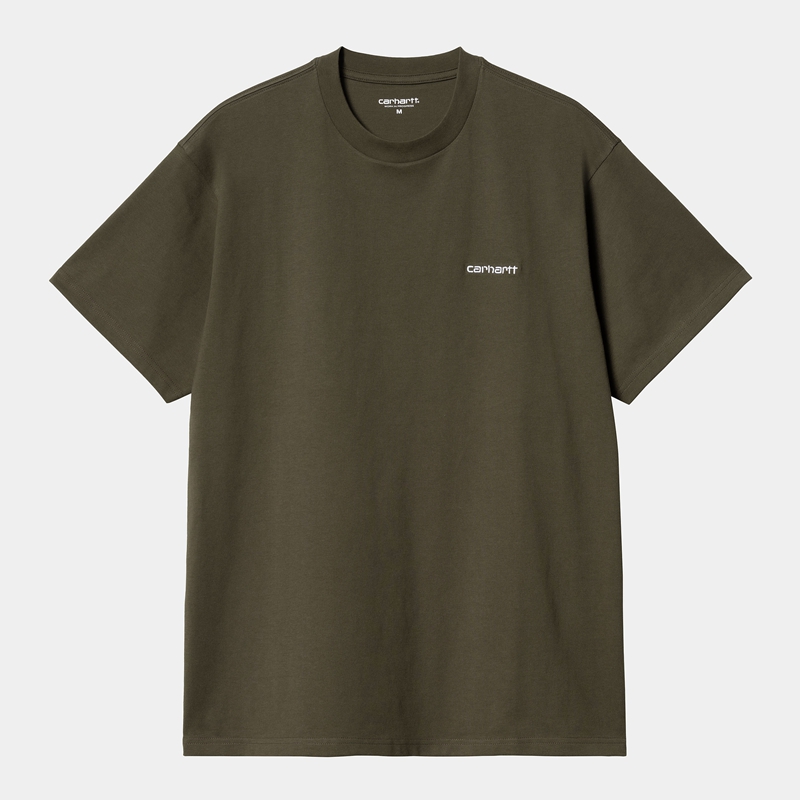 Olive Men Carhartt Script Embroidery T-Shirt | ZPN-375016