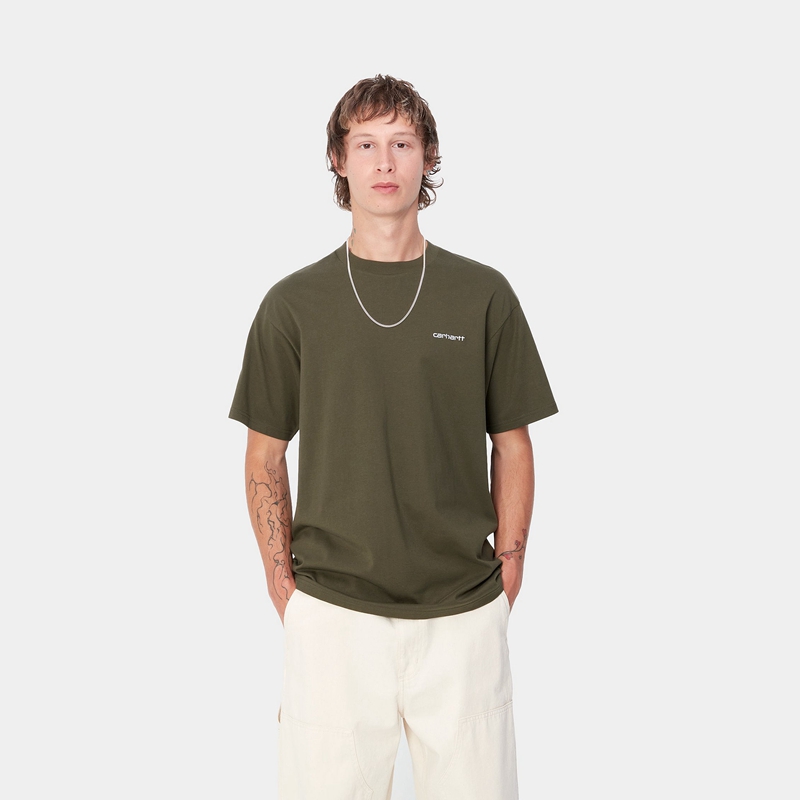 Olive Men Carhartt Script Embroidery T-Shirt | ZPN-375016