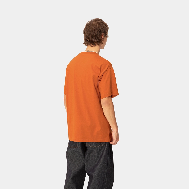 Orange Men Carhartt Brush WIP T-Shirt | JTF-183259