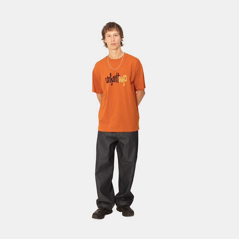 Orange Men Carhartt Brush WIP T-Shirt | JTF-183259