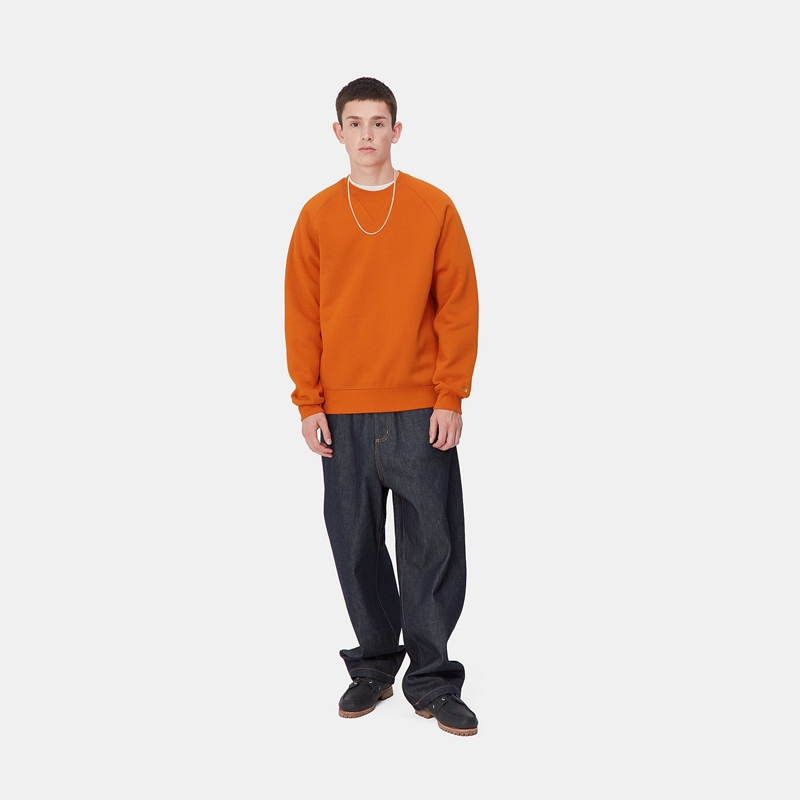 Orange Men Carhartt Chase Sweatshirt | OZB-689053