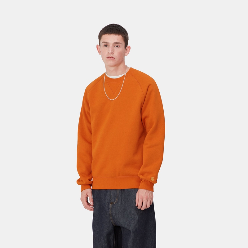 Orange Men Carhartt Chase Sweatshirt | OZB-689053