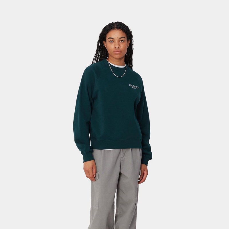 Peacock Blue Women Carhartt Signature Sweatshirt | AUF-527901