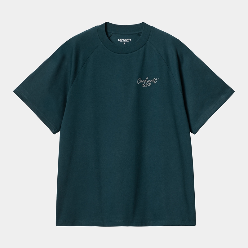 Peacock Blue Women Carhartt Signature T-Shirt | XPK-924831