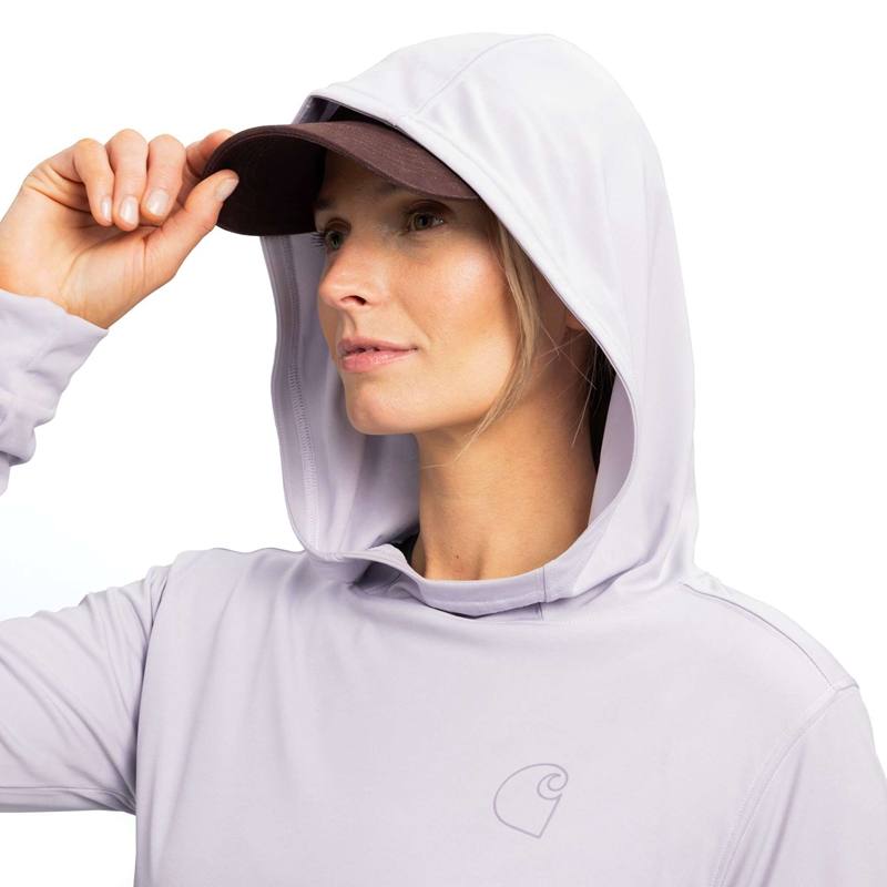 Purple Women Carhartt Force Sun Defender™ Relaxed Fit Lightweight Long-Sleeve Hooded Graphic T-Shirt | FSN-356184