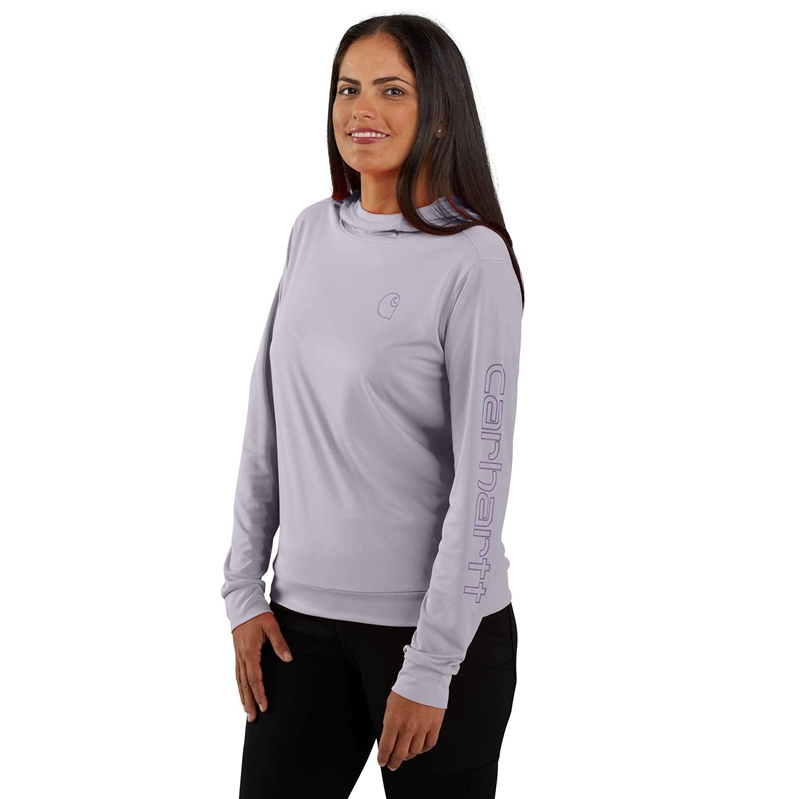 Purple Women Carhartt Force Sun Defender™ Relaxed Fit Lightweight Long-Sleeve Hooded Graphic T-Shirt | FSN-356184