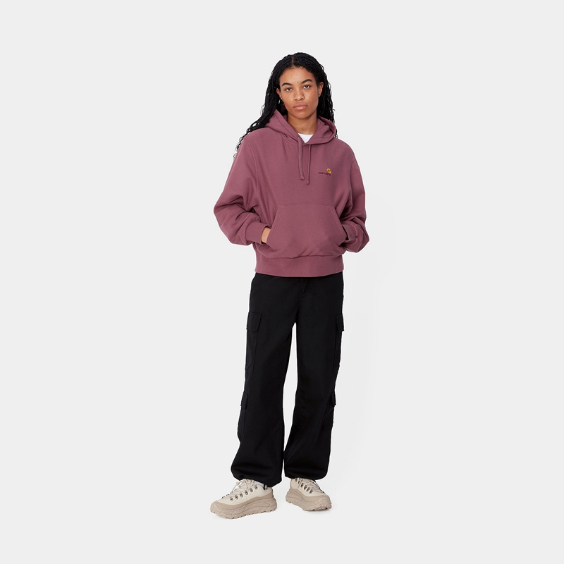 Purple Women Carhartt Hooded American Script Hoodie | BAE-617580