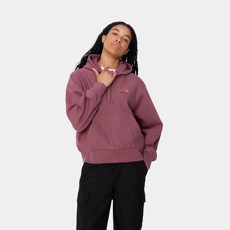 Purple Women Carhartt Hooded American Script Hoodie | BAE-617580