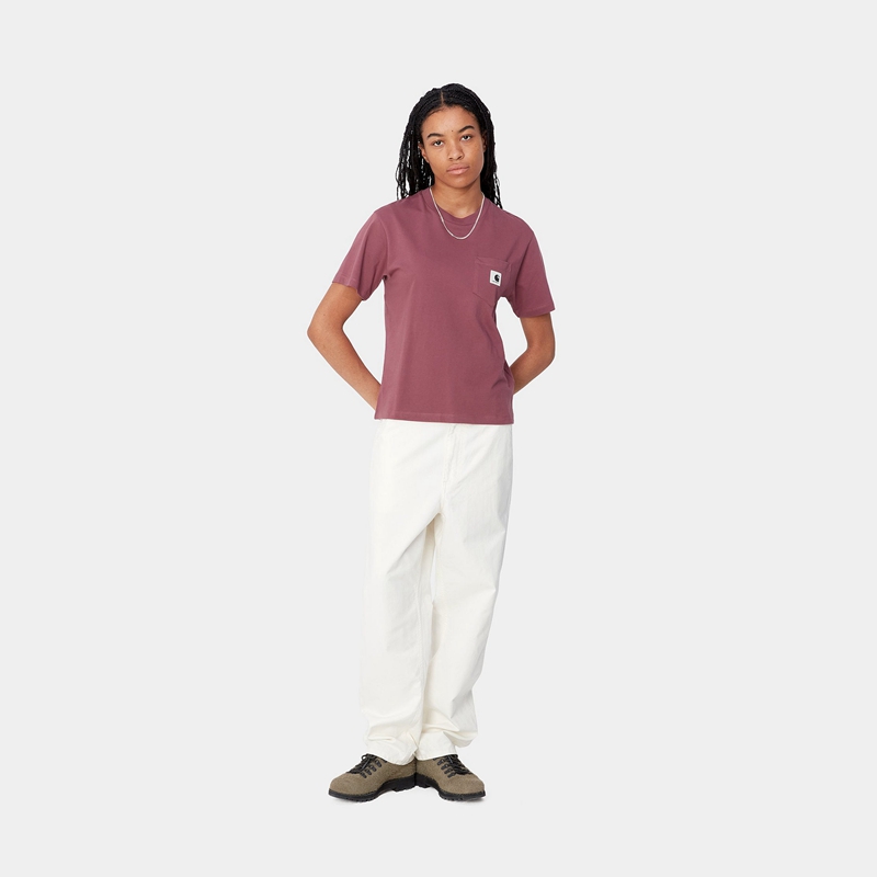 Purple Women Carhartt Pocket T-Shirt | SXP-371098