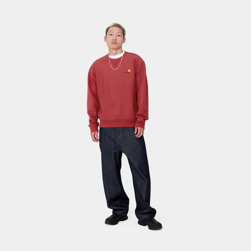 Red Men Carhartt American Script Sweatshirt | RJQ-782105