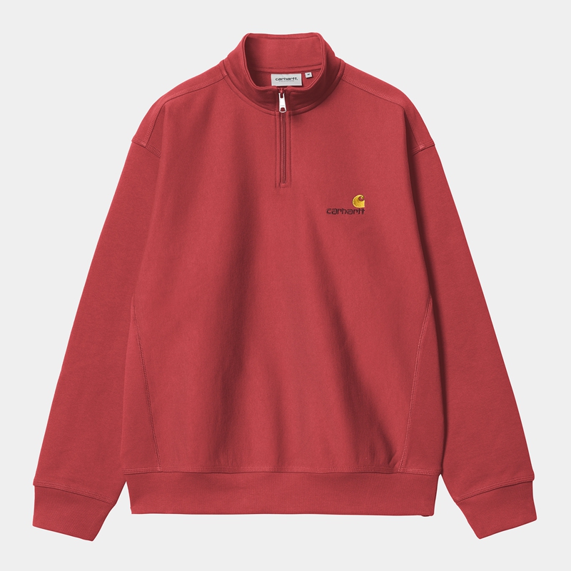 Red Men Carhartt Half Zip American Script Sweatshirt | ZTS-651823