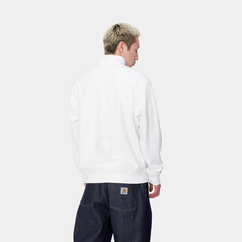 White Men Carhartt Half Zip American Script Sweatshirt | NAI-207139