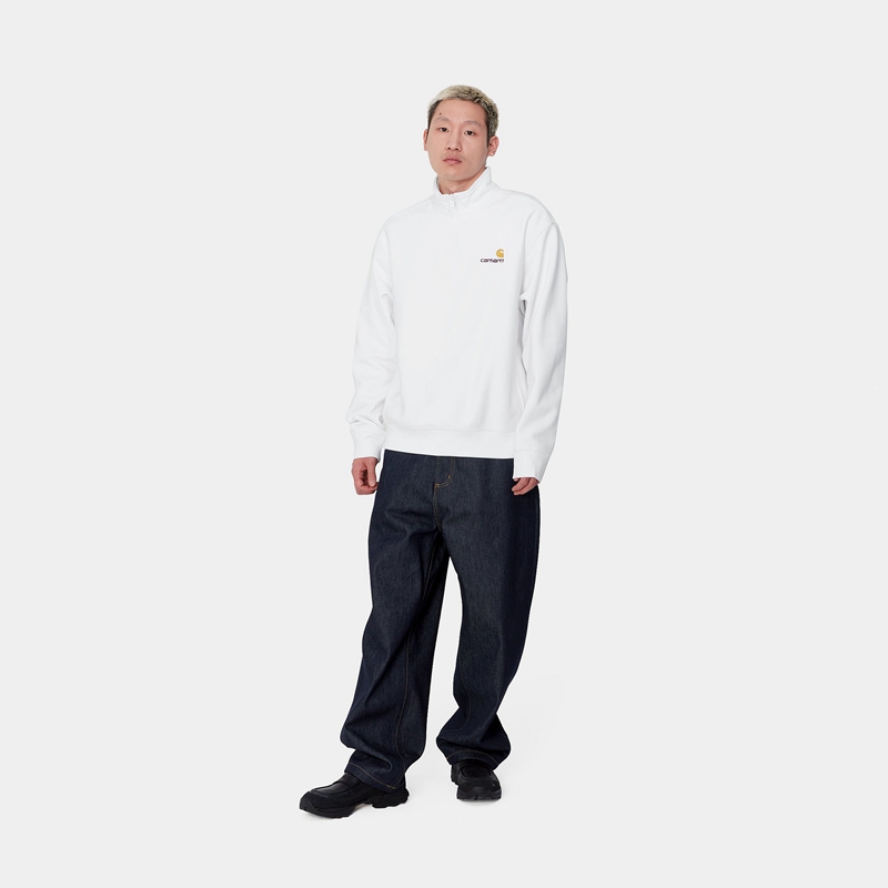 White Men Carhartt Half Zip American Script Sweatshirt | NAI-207139