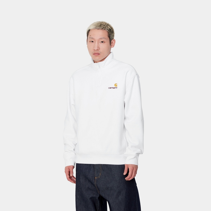 White Men Carhartt Half Zip American Script Sweatshirt | NAI-207139