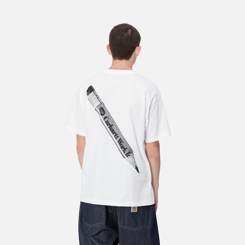 White Men Carhartt WIP Pencil T-Shirt | YAU-953206