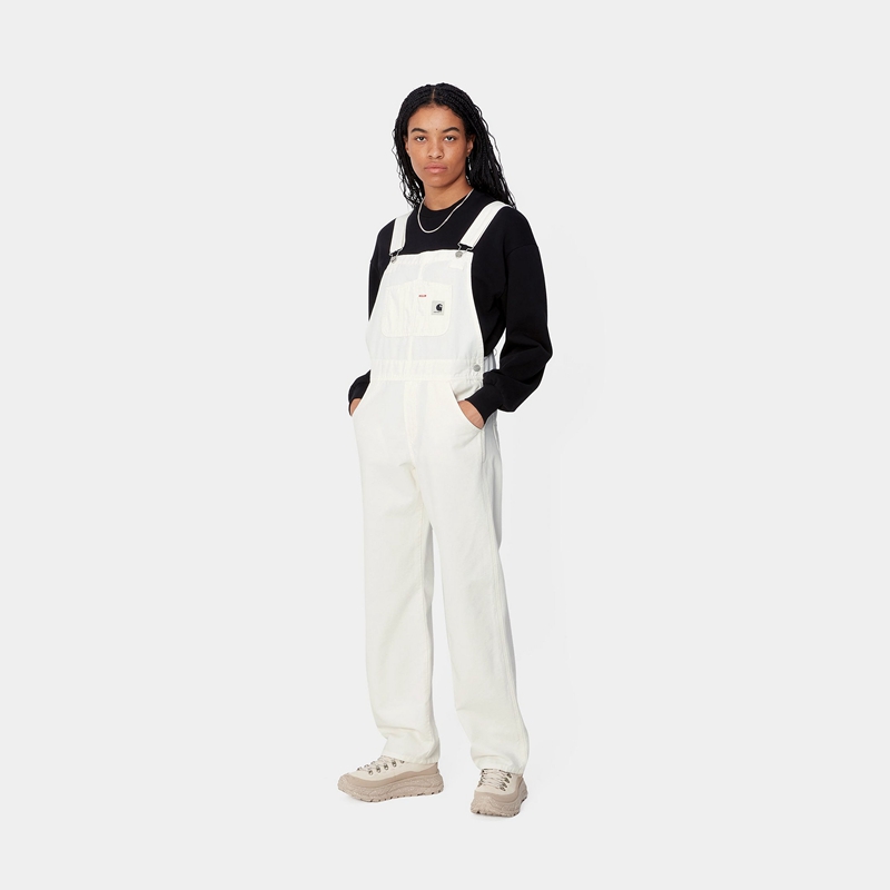 White Women Carhartt Bib Straight Overalls | HIG-651803