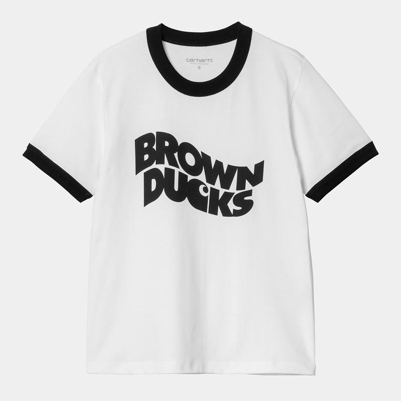 White Women Carhartt Brown Ducks Ringer T-Shirt | OYL-490853