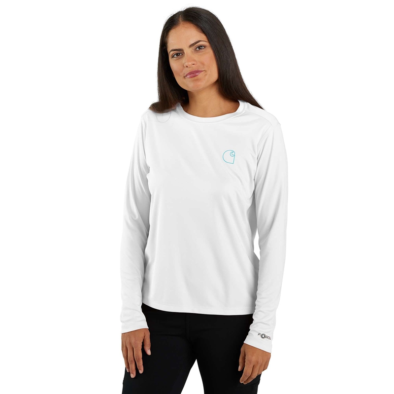 White Women Carhartt Force Sun Defender™ Relaxed Fit Lightweight Long-Sleeve Logo Graphic T-Shirt | XLP-105647