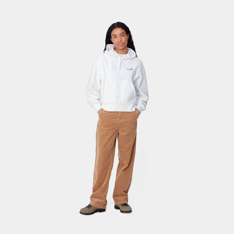 White Women Carhartt Hooded American Script Sweatshirt | ZVL-432180