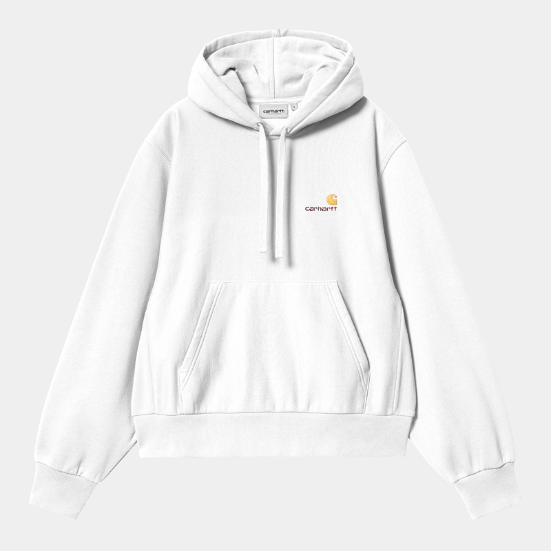 White Women Carhartt Hooded American Script Sweatshirt | ZVL-432180