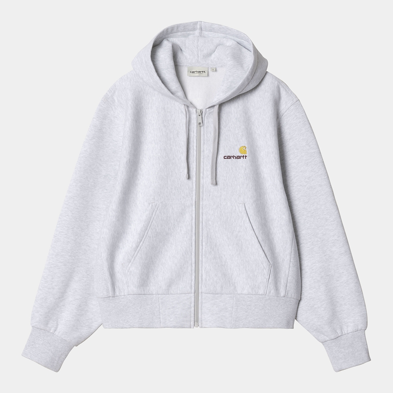 White Women Carhartt Hooded American Script Jackets | BVF-407832