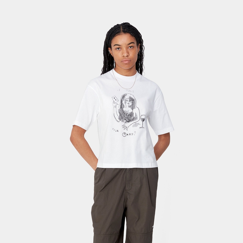 White Women Carhartt Pepe Card T-Shirt | DOG-173592