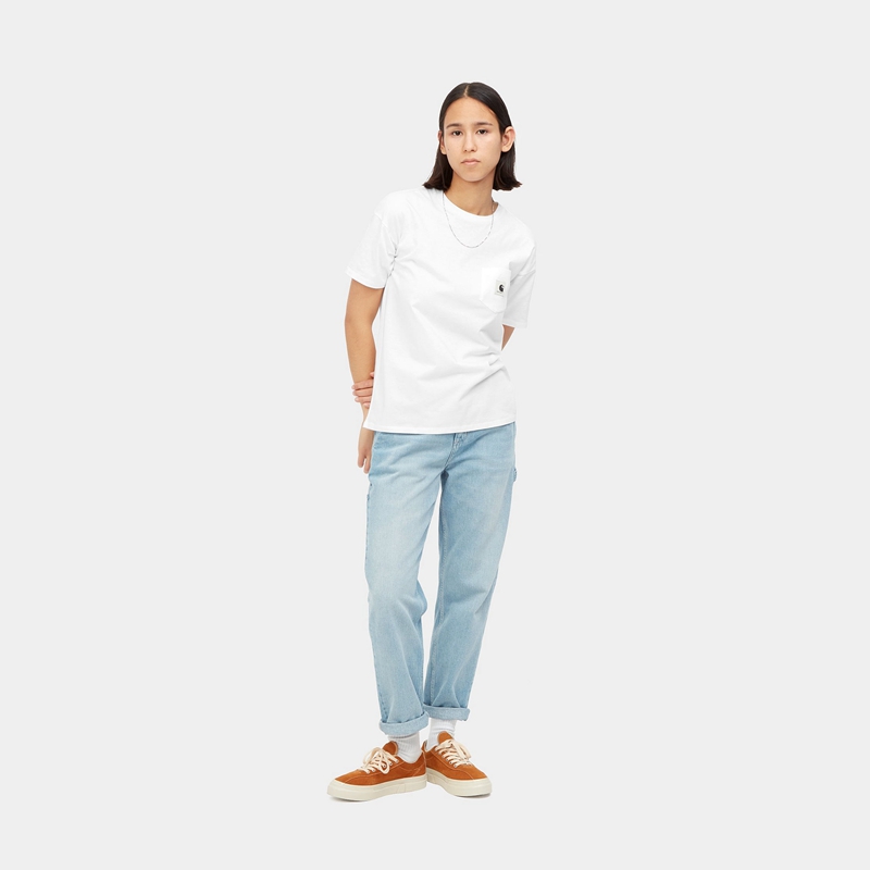 White Women Carhartt Pocket T-Shirt | VBC-587693