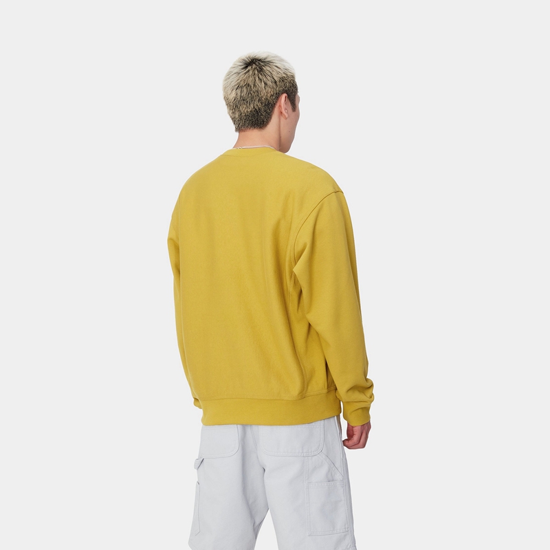 Yellow Men Carhartt American Script Sweatshirt | DIA-327860