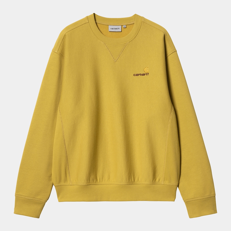 Yellow Men Carhartt American Script Sweatshirt | DIA-327860