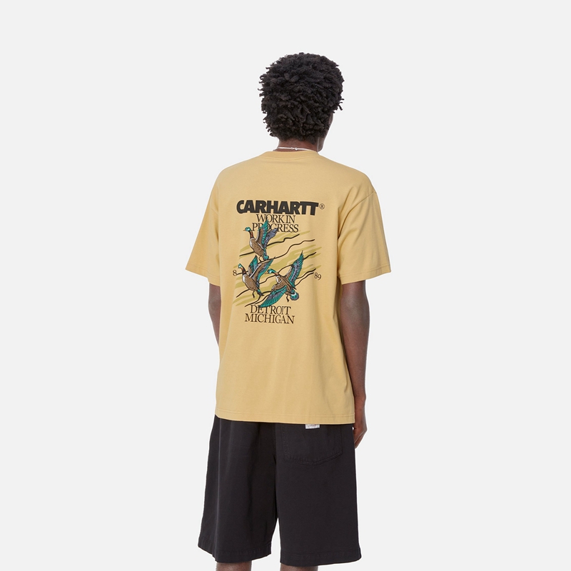 Yellow Men Carhartt Ducks T-Shirt | LPK-049615