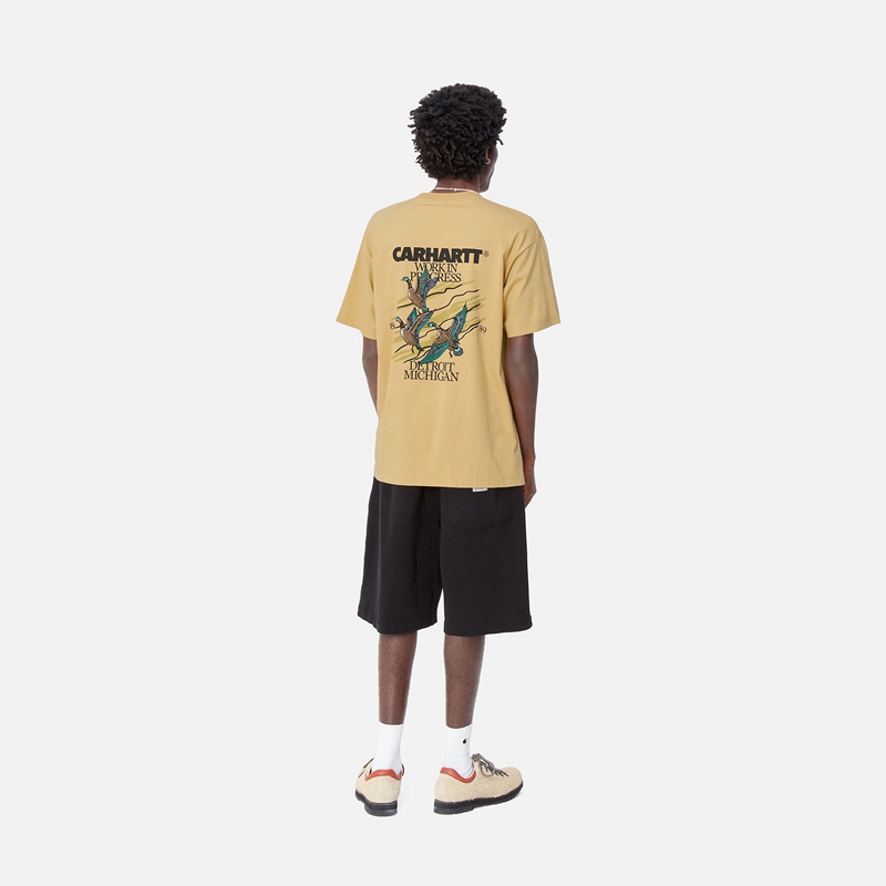 Yellow Men Carhartt Ducks T-Shirt | LPK-049615