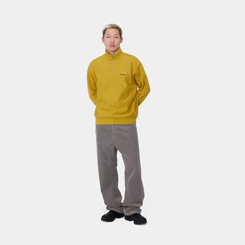 Yellow Men Carhartt Half Zip American Script Sweatshirt | MRT-725613