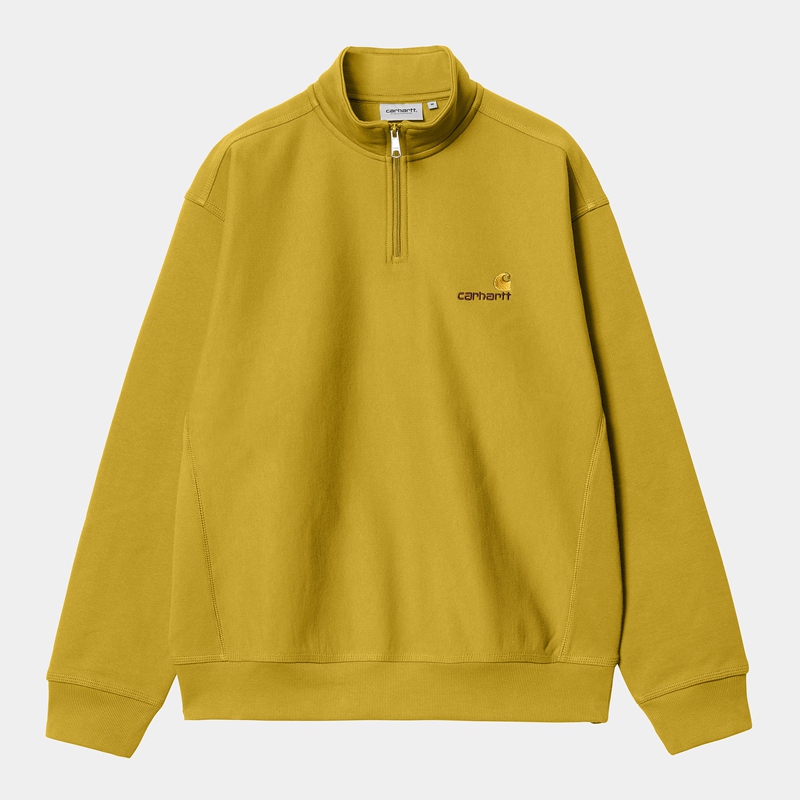 Yellow Men Carhartt Half Zip American Script Sweatshirt | MRT-725613