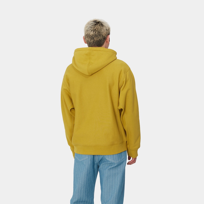 Yellow Men Carhartt Hooded American Script Hoodie | BPQ-130956