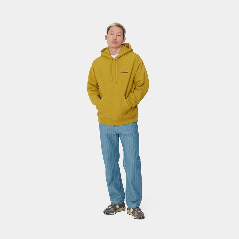 Yellow Men Carhartt Hooded American Script Hoodie | BPQ-130956