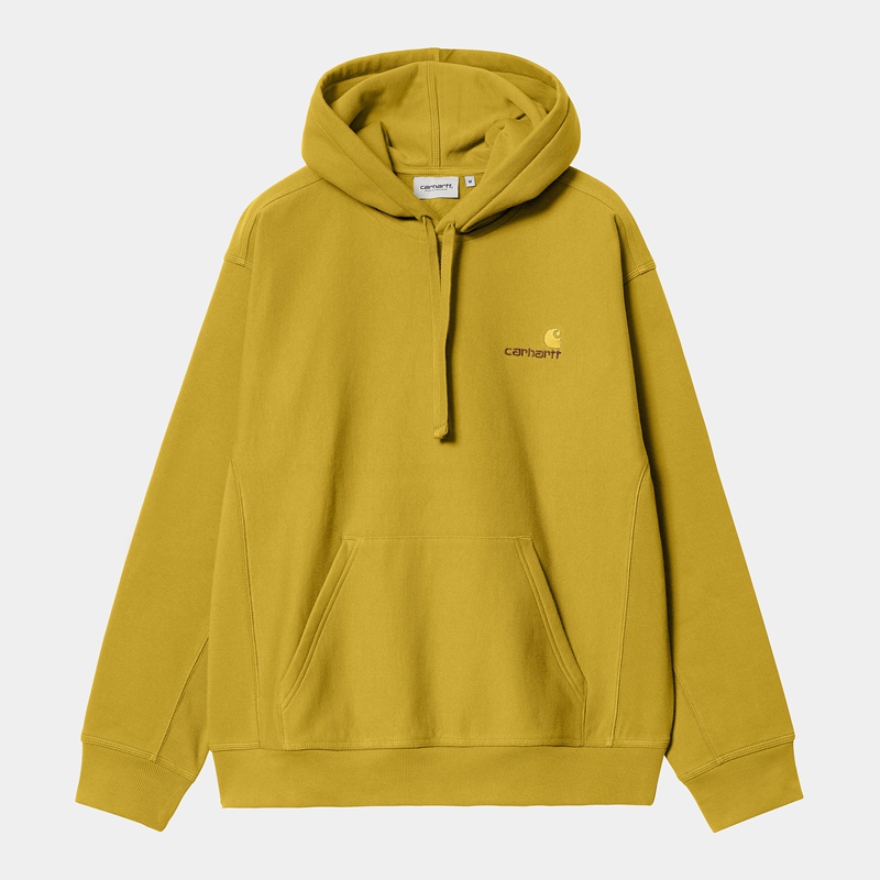 Yellow Men Carhartt Hooded American Script Hoodie | BPQ-130956