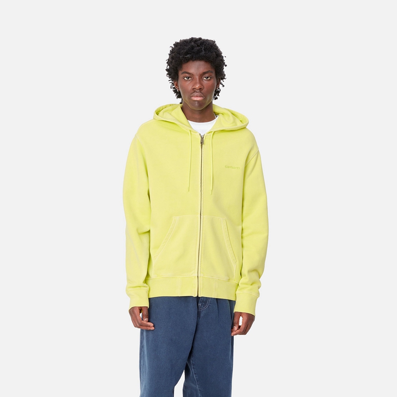 Yellow Men Carhartt Hooded Duster Script Jackets | TFG-709546