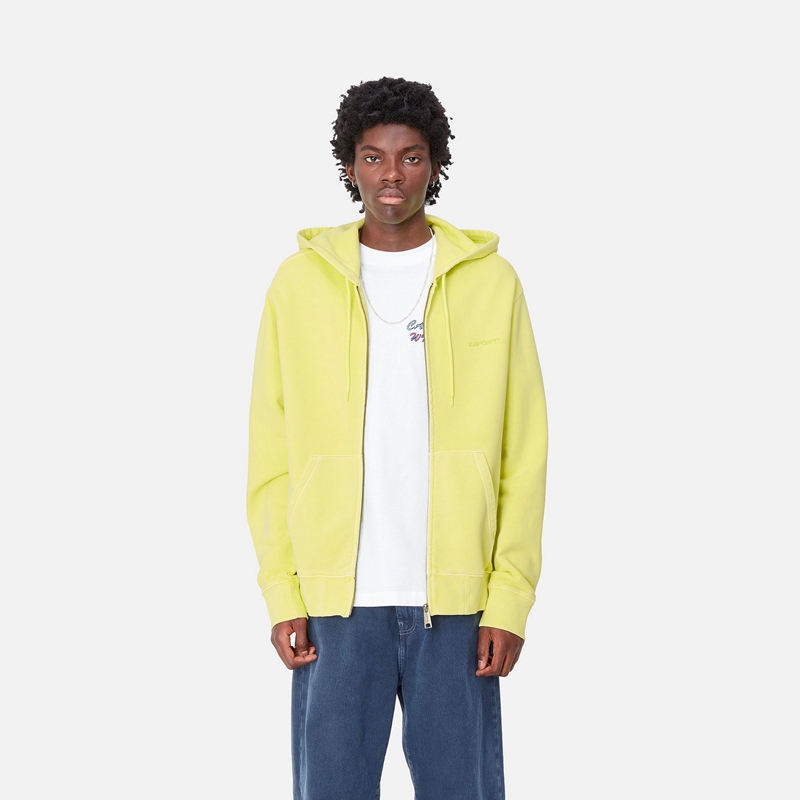 Yellow Men Carhartt Hooded Duster Script Jackets | TFG-709546